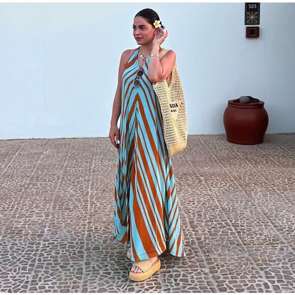 MANGO Striped Satin Crossover Maxi Dress NWT 🧡 - Picture 11 of 16